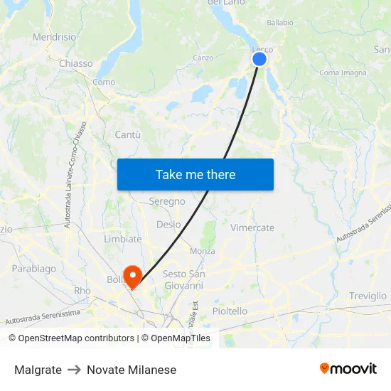 Malgrate to Novate Milanese map