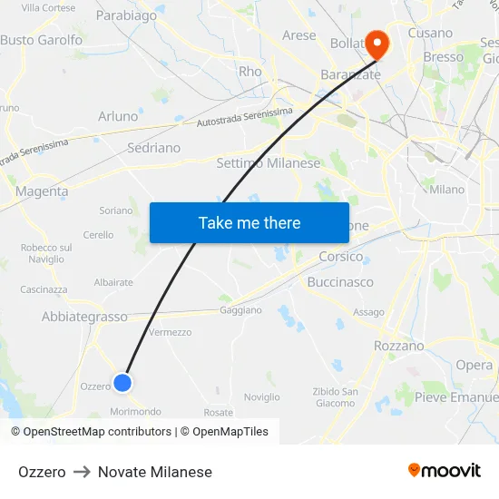 Ozzero to Novate Milanese map