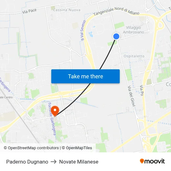 Paderno Dugnano to Novate Milanese map