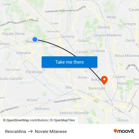 Rescaldina to Novate Milanese map