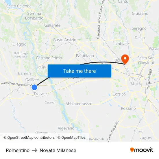 Romentino to Novate Milanese map
