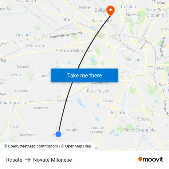 Rosate to Novate Milanese map
