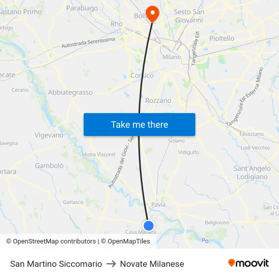 San Martino Siccomario to Novate Milanese map