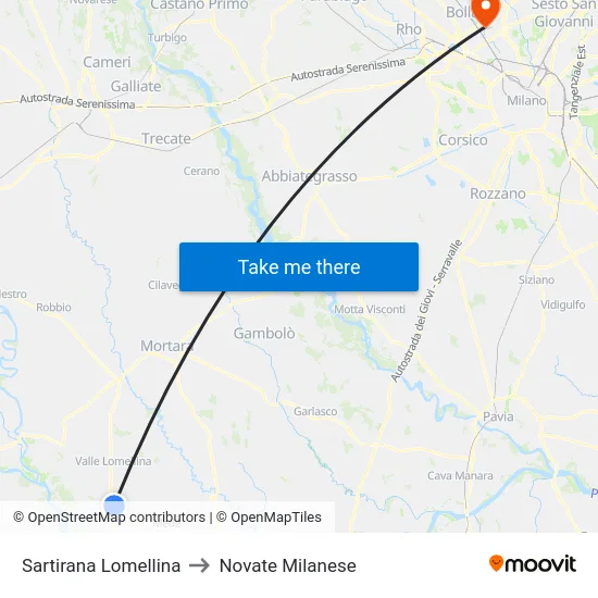 Sartirana Lomellina to Novate Milanese map