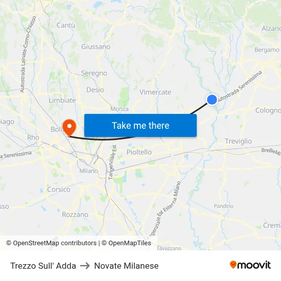Trezzo Sull' Adda to Novate Milanese map