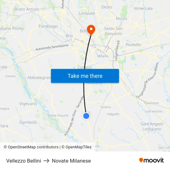 Vellezzo Bellini to Novate Milanese map
