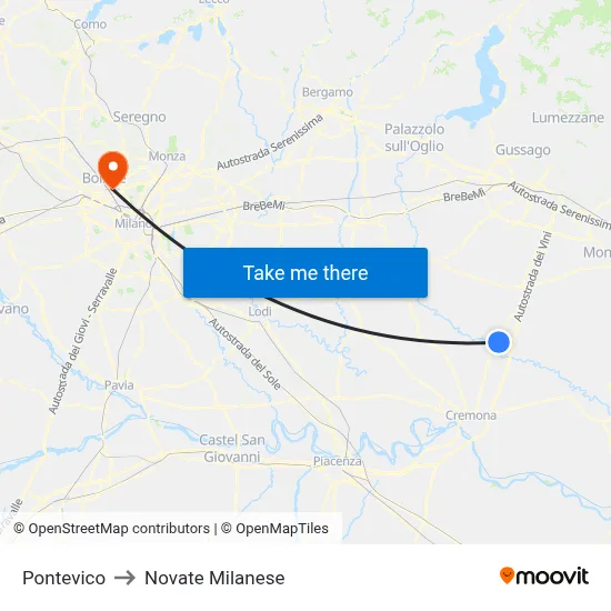 Pontevico to Novate Milanese map