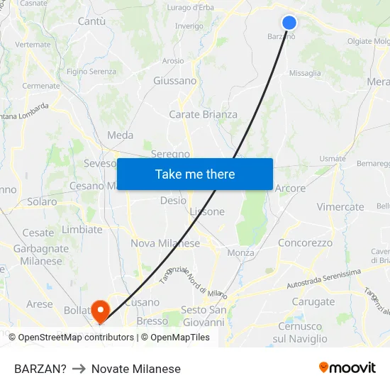 Barzan to Novate Milanese map