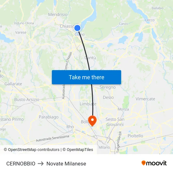 Cernobbio to Novate Milanese map