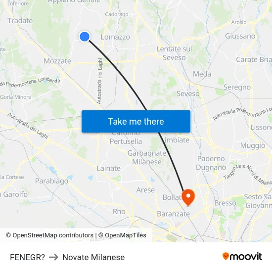 Fenegro to Novate Milanese map