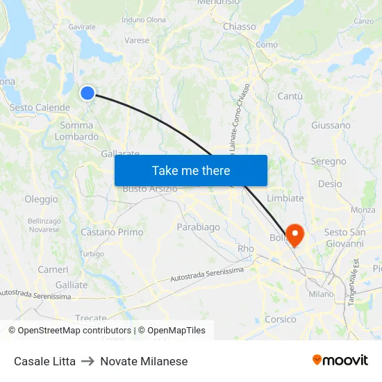 Casale Litta to Novate Milanese map