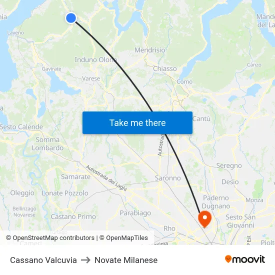 Cassano Valcuvia to Novate Milanese map