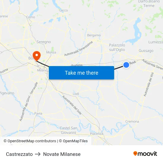 Castrezzato to Novate Milanese map