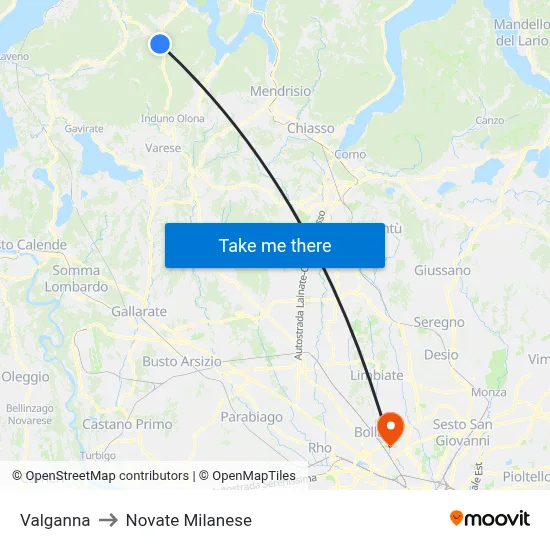 Valganna to Novate Milanese map