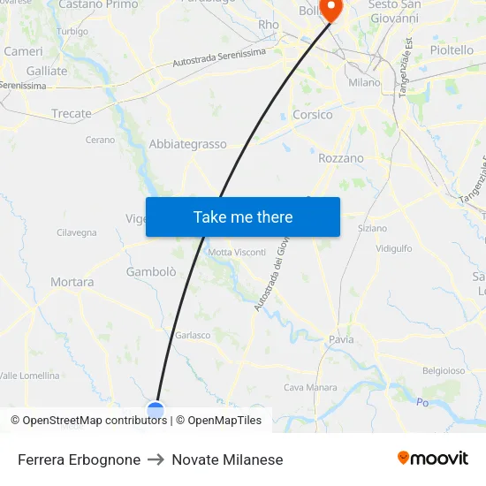 Ferrera Erbognone to Novate Milanese map