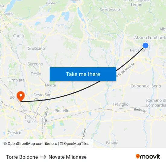 Torre Boldone to Novate Milanese map
