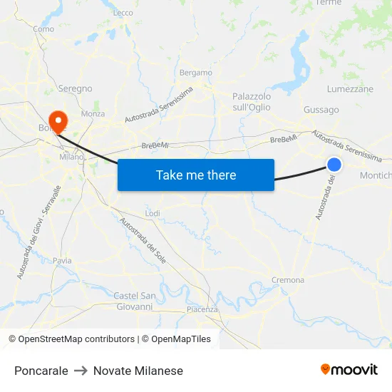 Poncarale to Novate Milanese map