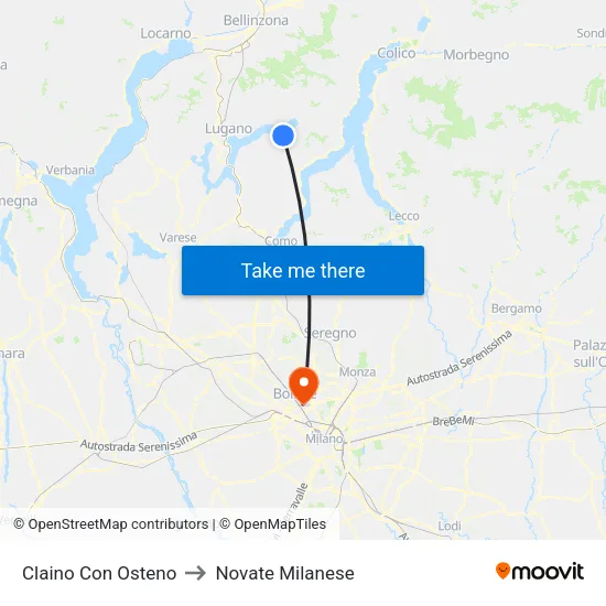 Claino con Osteno to Novate Milanese map