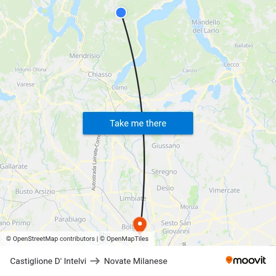 Castiglione d'Intelvi to Novate Milanese map
