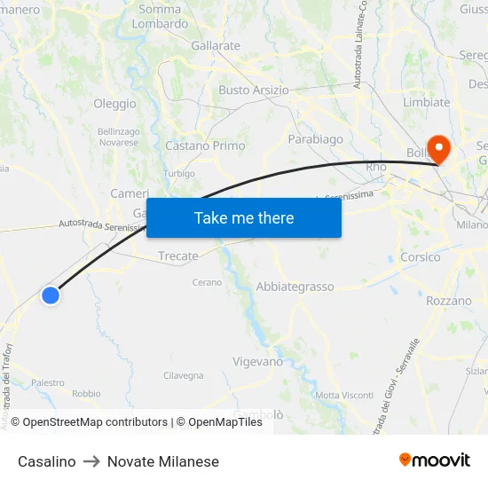 Casalino to Novate Milanese map
