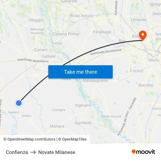Confienza to Novate Milanese map