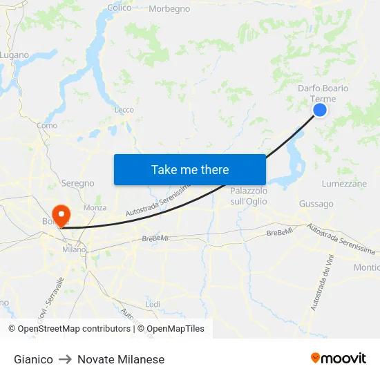 Gianico to Novate Milanese map