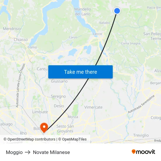 Moggio to Novate Milanese map