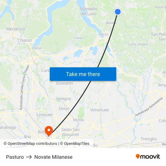 Pasturo to Novate Milanese map