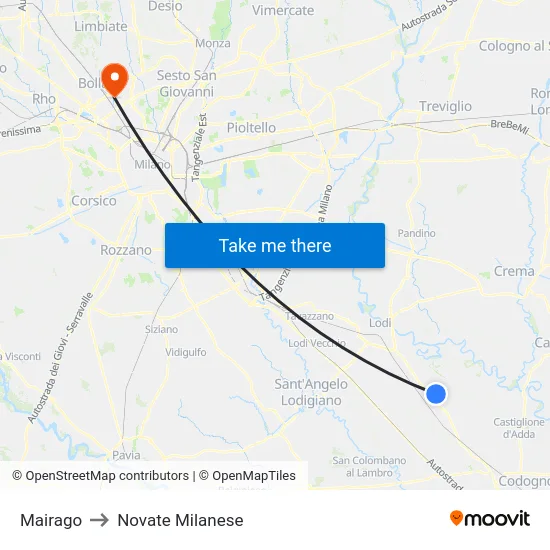Mairago to Novate Milanese map