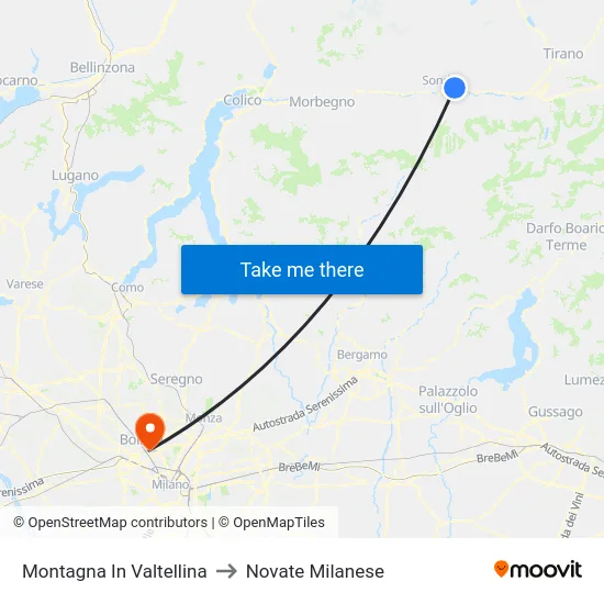 Montagna In Valtellina to Novate Milanese map