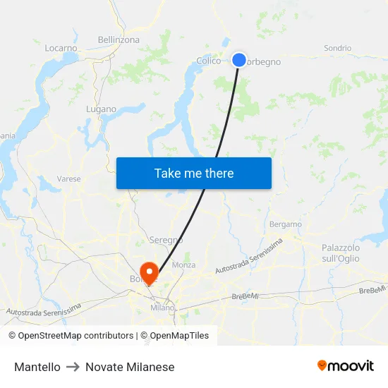 Mantello to Novate Milanese map