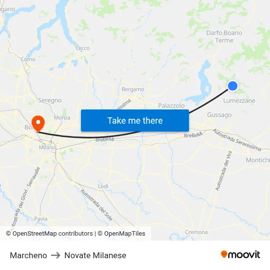 Marcheno to Novate Milanese map