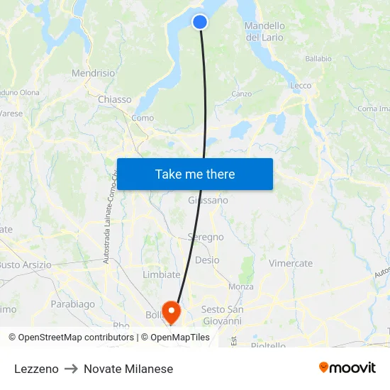 Lezzeno to Novate Milanese map