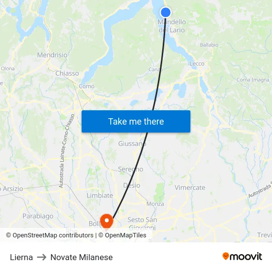 Lierna to Novate Milanese map