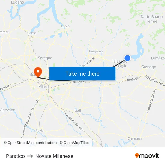 Paratico to Novate Milanese map