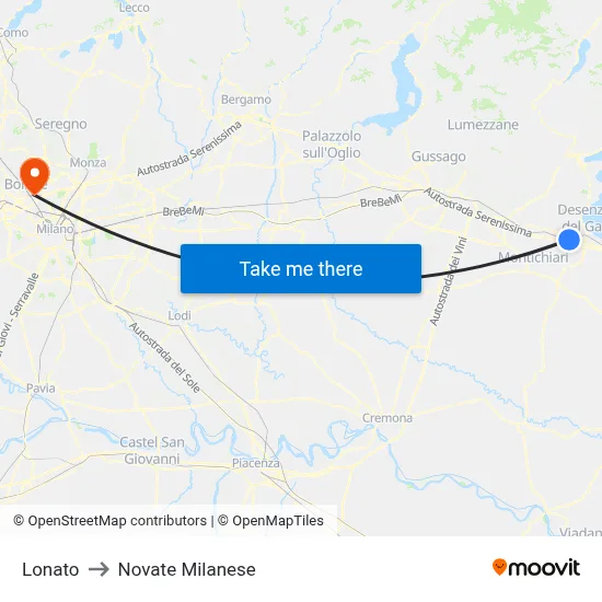 Lonato to Novate Milanese map