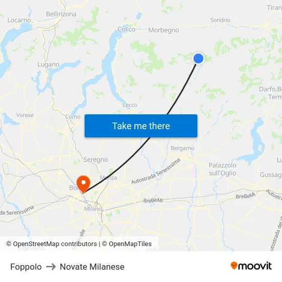 Foppolo to Novate Milanese map