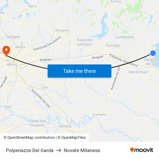 Polpenazze del Garda to Novate Milanese map