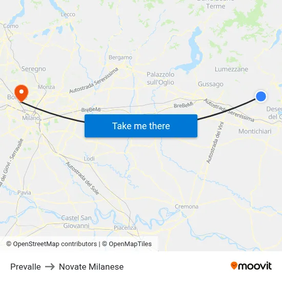 Prevalle to Novate Milanese map