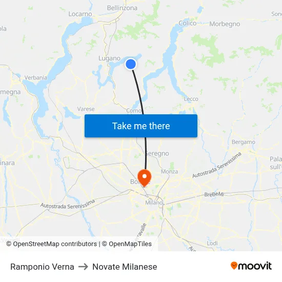 Ramponio Verna to Novate Milanese map