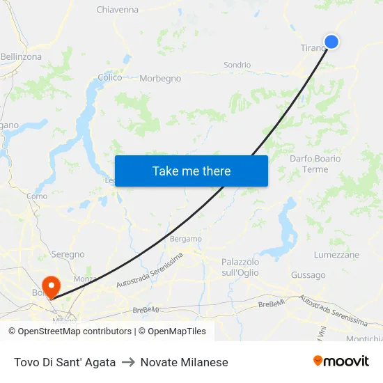 Tovo Di Sant' Agata to Novate Milanese map