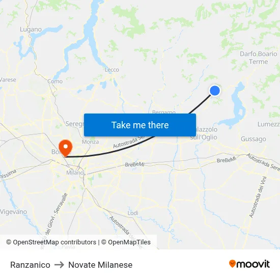 Ranzanico to Novate Milanese map