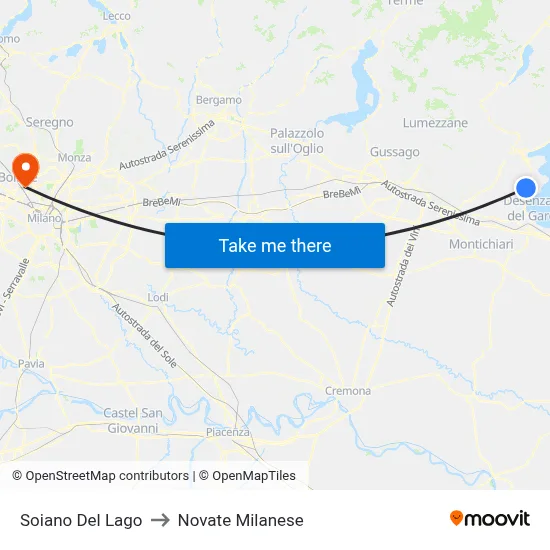 Soiano del Lago to Novate Milanese map