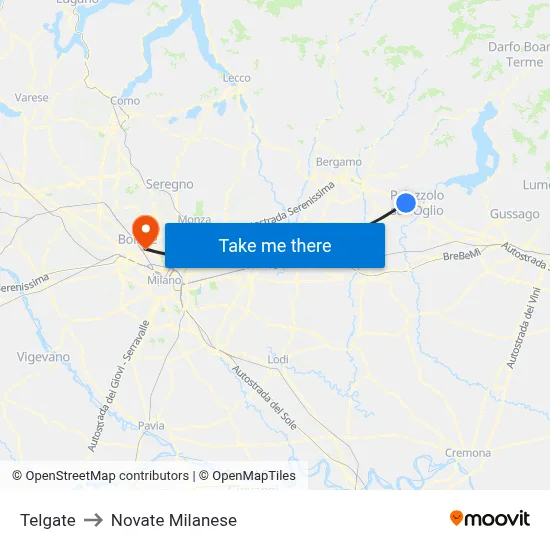 Telgate to Novate Milanese map