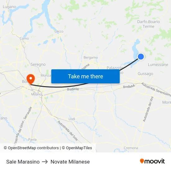 Sale Marasino to Novate Milanese map