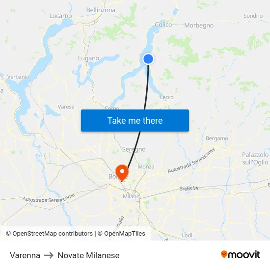 Varenna to Novate Milanese map