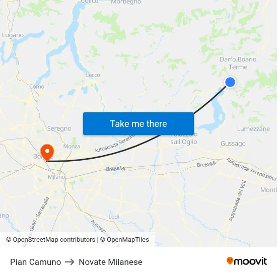 Pian Camuno to Novate Milanese map
