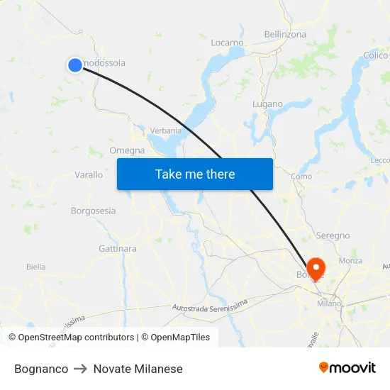 Bognanco to Novate Milanese map
