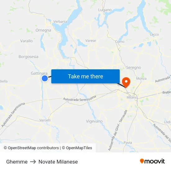 Ghemme to Novate Milanese map