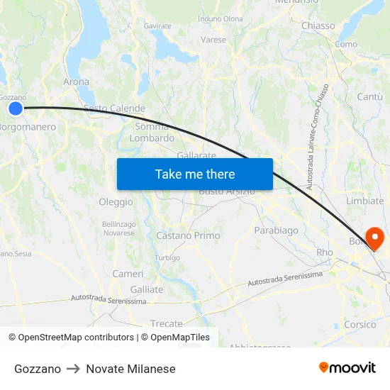 Gozzano to Novate Milanese map